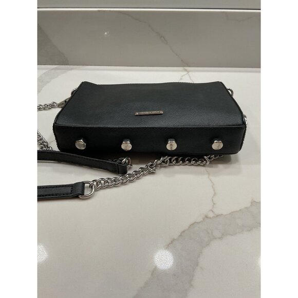 Rebecca Minkoff Avery Black Leather Crossbody Bag With Silver Chain Strap - Picture 2 of 7